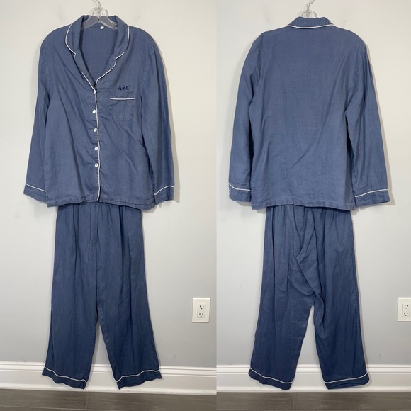 Piglet in Bed Blueberry Linen Pajama Set 2 Pieces Shirt & Pants S Boho Luxury - Picture 4 of 15